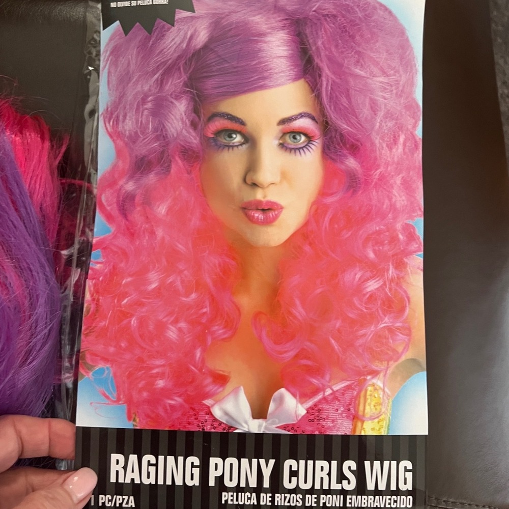 $26 Amscan Raging Pony Curls Wig Pink Purple Long Curly Costume Pigtails 844027